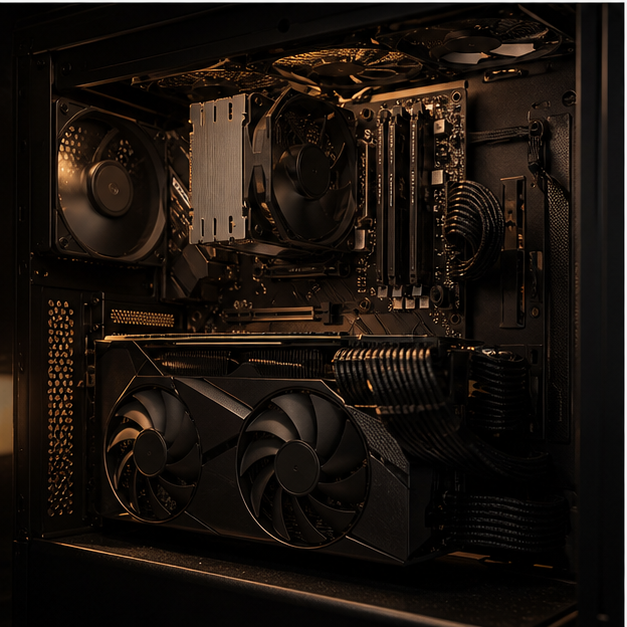 Gaming PC interior with upgraded graphics card and cable management